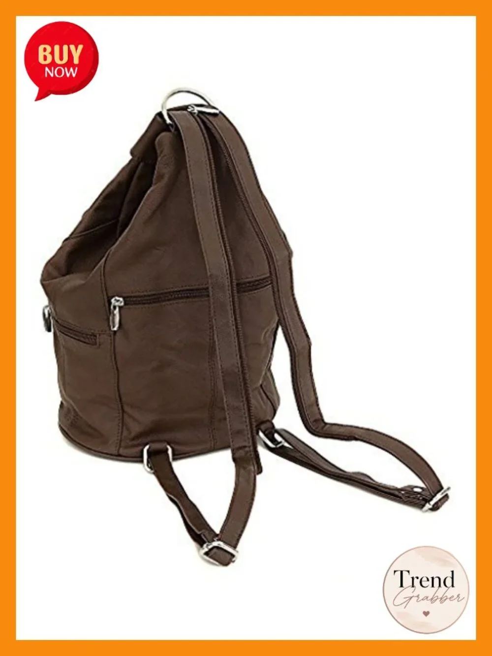 Genuine Cowhide Leather Convertible Backpack Sling Purse 7 Pockets, Brown